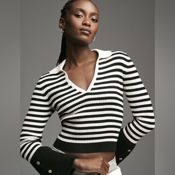 Anthropologie Maeve Bell-Sleeve Polo Sweater - Picture 5 of 8